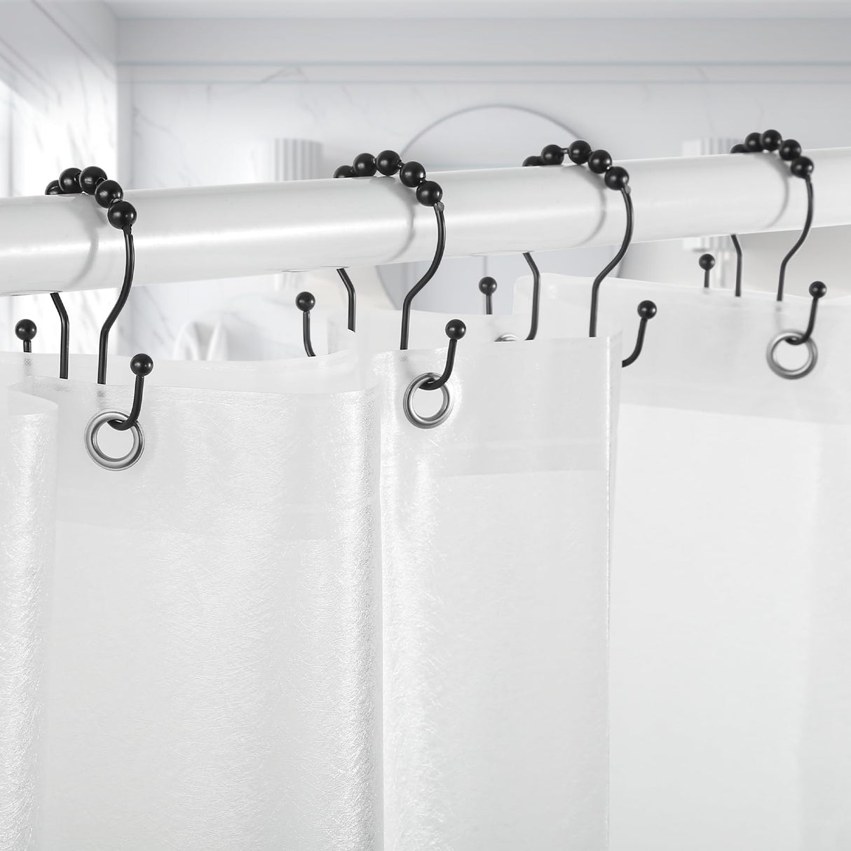 Goowin Shower Curtain Hooks, 12 Pcs Shower Curtain Rings, Stainless Steel Black Shower Curtain Hooks, Shower Curtain Rings Rust Proof, Smooth Sliding Anti-Drop Double Shower Rings for Curtain (Black) Goowin
