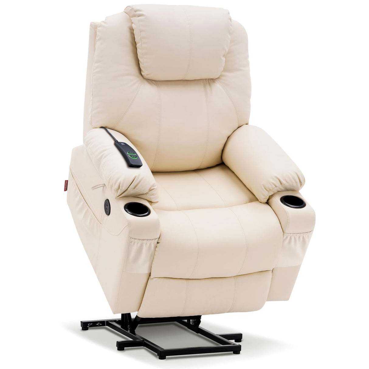 MCombo Power Lift Recliner Chair for Elderly, Lift Chair with Heat and Massage, FSC Certified, USB Ports, Cup Holders, Faux Leather 7040 (Cream White, Medium) MCombo