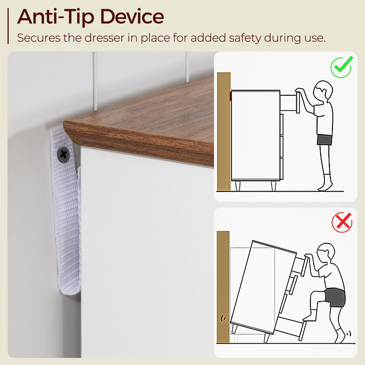 MAHANCRIS Farmhouse 9 Drawer Dresser for Bedroom, 55.1'' Modern Dresser, Engineered Wood Chest of Drawers, TV Stand with Storage, for Bedroom, Living Room, Hallway, White and Walnut MAHANCRIS