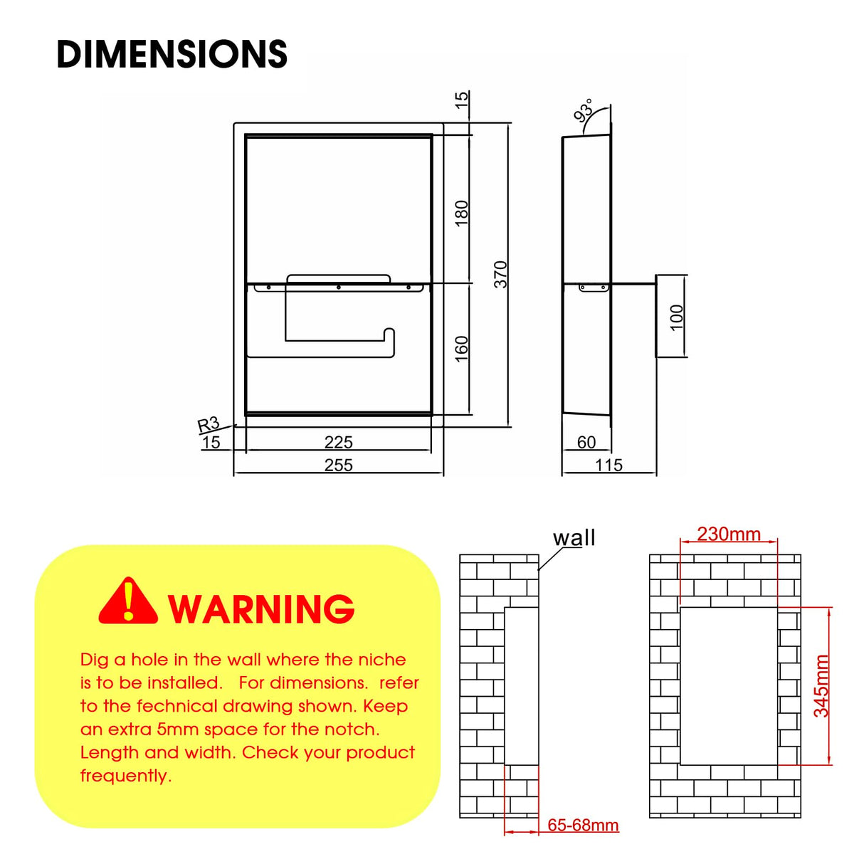 TRYWELL Recessed Toilet Paper Holder Stainless Steel Brushed Shower Niche No Tile Needed Bathroom Shelves Niche for Wall Tissue Storage Decor BK01-SS TRYWELL