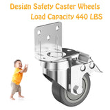 2" L-Shaped Caster Wheels Set of 4 Side Mount Casters with Brake 2 inch Dual Locking Swivel Castors and No Noise TPR Rubber Wheel No Floor Marks Silent Castor for Furniture Baby Bed Cabinet 440Lbs LEE TEAM RISE