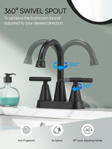 Cobbe Bathroom Faucets for Sink 3 Hole, 4 Inch with Pop Up Drain and 2 Supply Hoses, 2 Handle Centerset Bathroom Faucet for Sink Vanity, Midnight Black Matte Cobbe