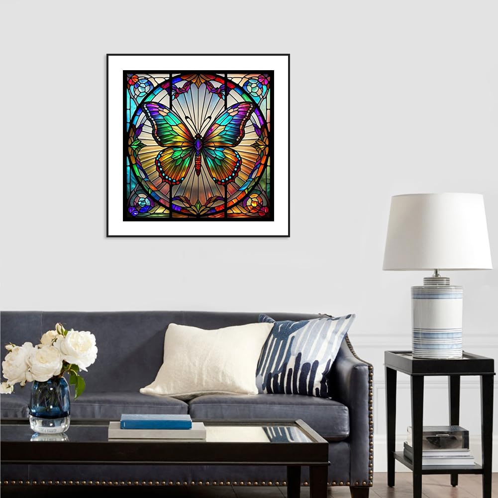 Anuver Butterfly Diamond Painting Kits for Adults, 5D DIY Diamond Art Kits for Beginners, Full Drill Diamond Painting Kits for Home Wall Decor, Stained Glass, 12x12 Inch Anuver