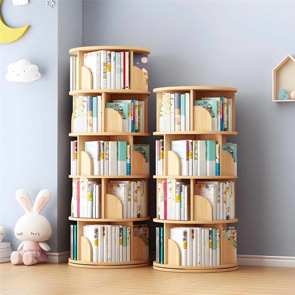 NIUYAO 360-Degree Rotating Solid Wood Bookcase - 2-Tier Versatile Storage Rack NIUYAO