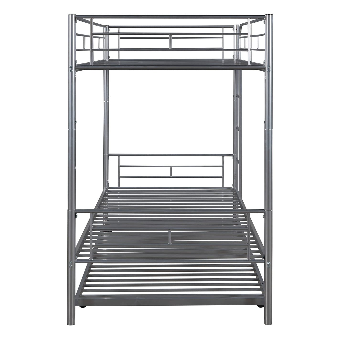 Metal Bunk Bed with Trundle Twin Over Twin Bunk Bed Frame with Ladder and Safety Rails for Kids Triple Metal Bunk Can be Divided into Two beds, Silver