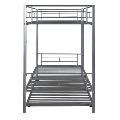 Metal Bunk Bed with Trundle Twin Over Twin Bunk Bed Frame with Ladder and Safety Rails for Kids Triple Metal Bunk Can be Divided into Two beds, Silver