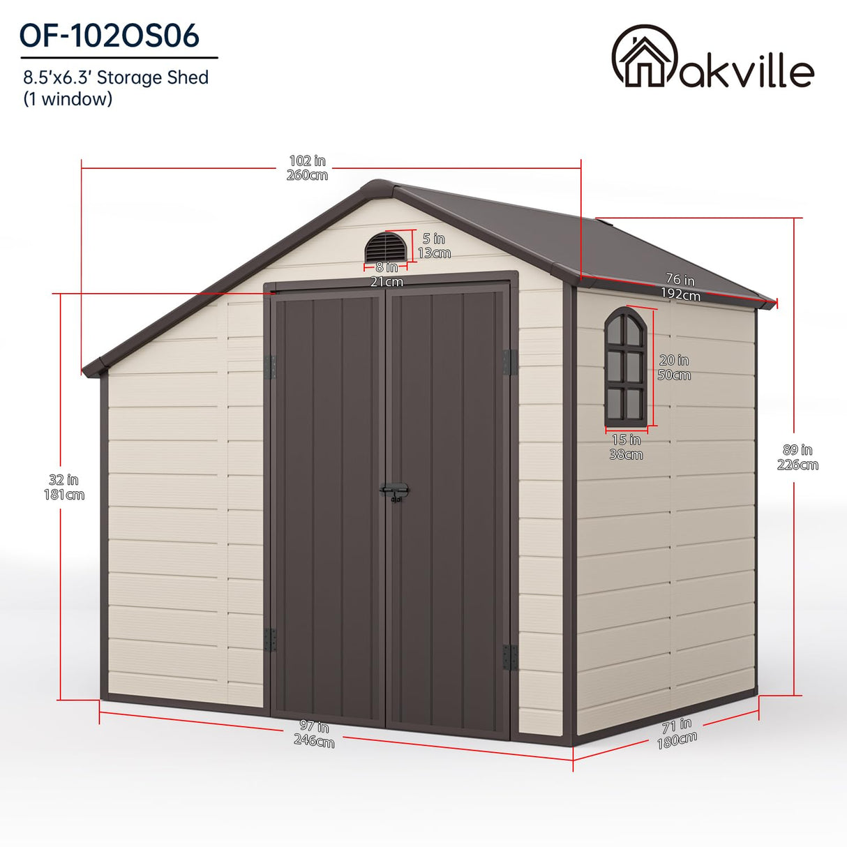 BIGoods 8.5 ft. W x 6.3 ft. D Resin Outdoor Patio Storage Shed with Firewood Rack, Floor and Lockable Door BIGoods
