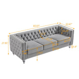 mikibama Velvet 3 Seater Sofa Couch with Buttons and Square Arms 83.07 Inch Tufted 3-seat Sofas with Trimmed Nailhead and Acrylic Legs Modern Couches for Living Room,Bedroom(Grey-Crystal Legs, Sofa) mikibama