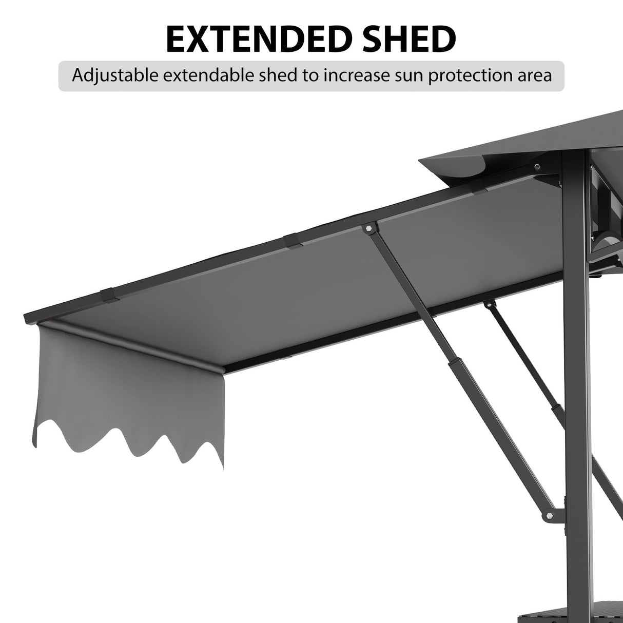 Wpond 5x8ft Grill Gazebo - Double Layer BBQ Waterproof Patio Canopy with Double-Sided Adjustable Awning, Extra Shadow, Two Side Frames, UV & Wind Protection-Grey Wpond