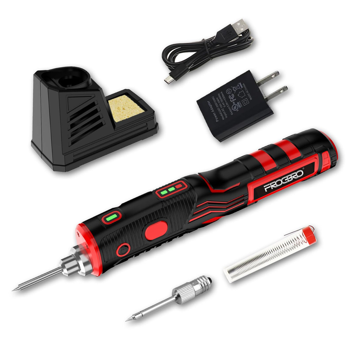 FrogBro 11W 2500mAh Cordless Soldering Iron Kit, Upgrade Max 968℉ Fast Heating Portable Soldering Iron, USB Rechargeable Soldering Iron High Capacity with Touch Sensor & LED Spotlight (2 tips+adaptor) FROGBRO