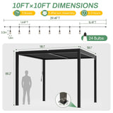 LVUYOYO Outdoor Louvered Pergola 10' x 10' with LED String Lights, Aluminum Pergola with Adjustable Roof, Waterproof Metal Gazebo for Patio, Backyard, Garden, Deck (10x10FT with Lights) LVUYOYO