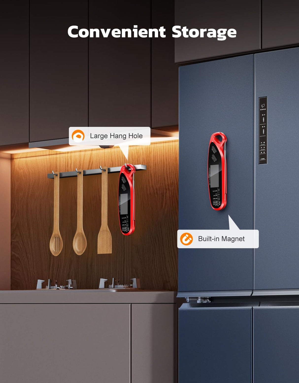 Vuwwey Instant Read Meat Thermometer Digital for Cooking with Dual Probe, Big Backlit & Calibration, Food Thermometer for Oven, Candy, BBQ, Grill, Smoker & Oil Fry, Gifts for Men, Kitchen Essentials Vuwwey