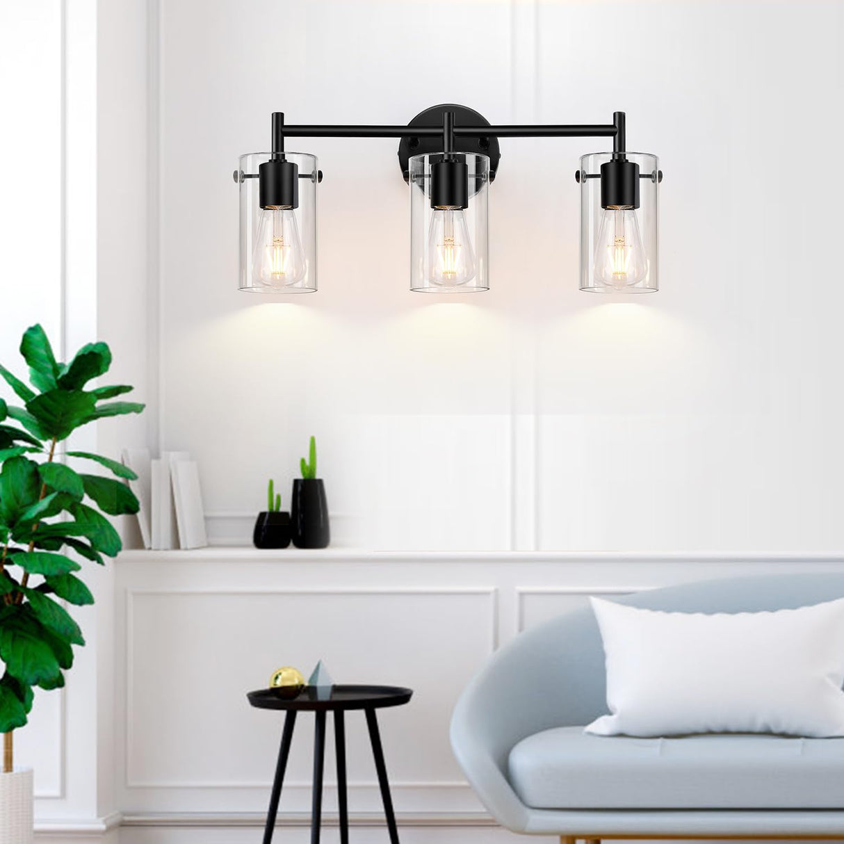 Bathroom Light Fixtures 2023 Upgrade, 3-Light Matte Black Bathroom Vanity Light, Black Bathroom Lights Over Mirror with Clear Glass Shade, Bathroom Wall Sconces for Mirror Bedroom Living Room Hallway Indoi