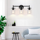 Bathroom Light Fixtures 2023 Upgrade, 3-Light Matte Black Bathroom Vanity Light, Black Bathroom Lights Over Mirror with Clear Glass Shade, Bathroom Wall Sconces for Mirror Bedroom Living Room Hallway Indoi