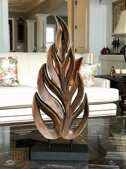 Decozen Handcrafted Solid Wood Leaf Sculpture from Daughter, Son, Husband - Ideal for Home, Mantel, Fireplace, and Foyer Decor - Tabletop Accent