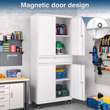 AFAIF White Metal Storage Cabinet with Wheels, 73" Tall Garage Rolling Storage Cabinet with Doors and Shelves, Lockable Tool Cabinet Steel Locking Cabinets for Home Office, Garage, Pantry AFAIF