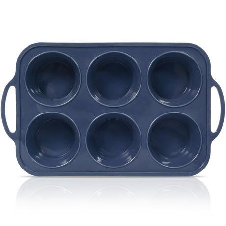 Vnray Jumbo Silicone Muffin Pan with Metal Frame, Non Stick Silicone Cupcake Pan with Handles 6 Cup, BPA Free Silicon Muffin Tin Tray Extra Large for baking, egg bites, Cupcake Mold Grey Vnray