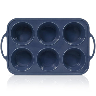 Vnray Jumbo Silicone Muffin Pan with Metal Frame, Non Stick Silicone Cupcake Pan with Handles 6 Cup, BPA Free Silicon Muffin Tin Tray Extra Large for baking, egg bites, Cupcake Mold Grey