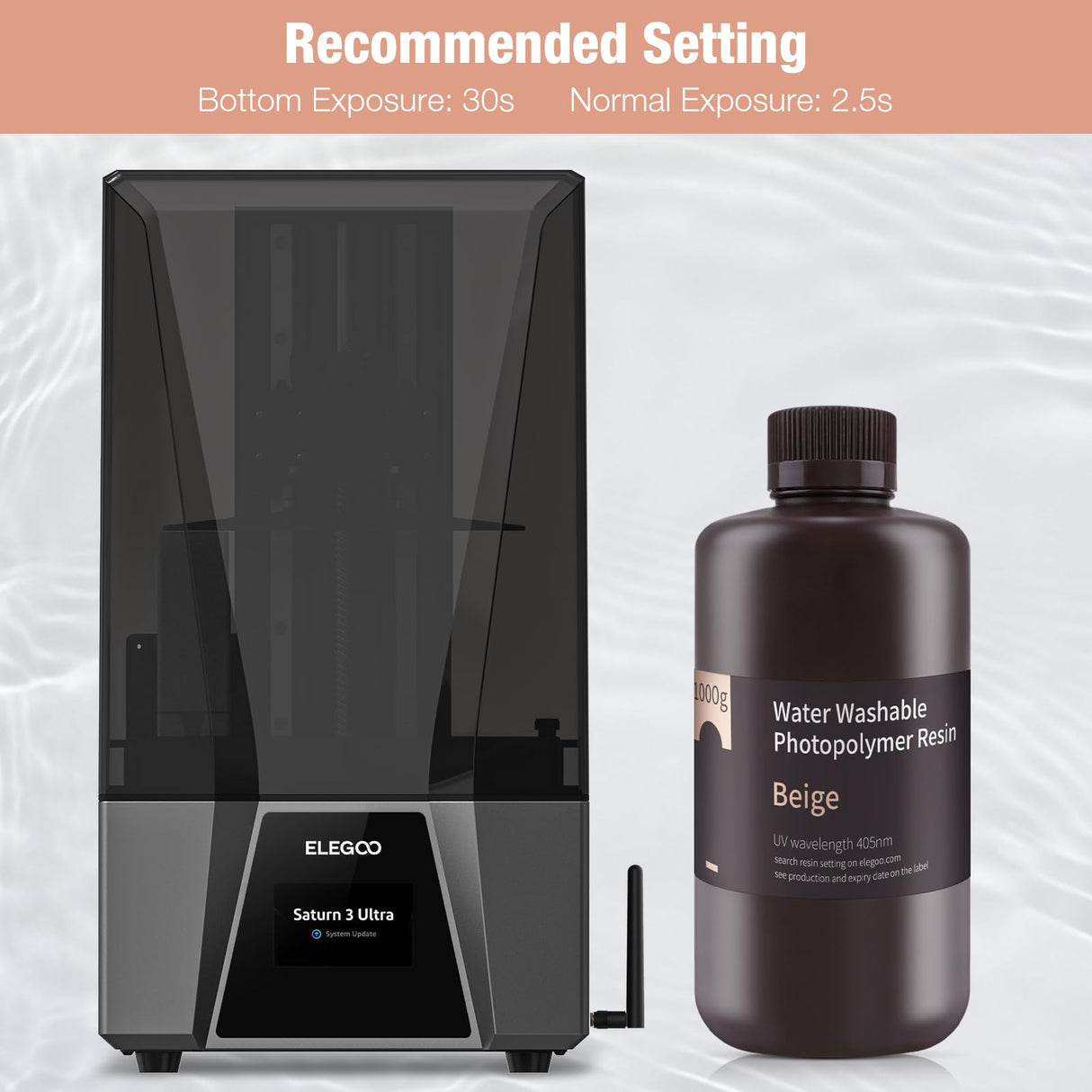 ELEGOO Water Washable 3D Printer Resin LCD UV-Curing Resin 405nm Standard Photopolymer Resin for Mars Saturn Jupiter MSLA DLP LCD 3D Printing 1000Gram Beige ELEGOO