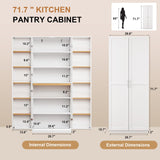 Rumiiro 72" Farmhouse Kitchen Pantry Cabinet with Adjustable & Pull Out Shelves,Wood Cupboard Storage Cabine Freestanding Pantry Cabinet with 12 Door Shelves for Dinning Room,Kitchen,Bathroom Rumiiro