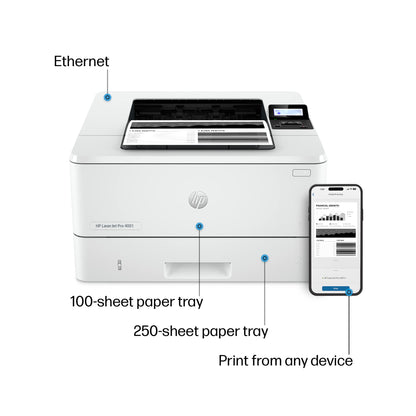 HP LaserJet Pro 4001n Black & White Printer, Print, Fast speeds, Easy setup, Mobile printing, Advanced security, USB, Ethernet Connection, Best-For-Office