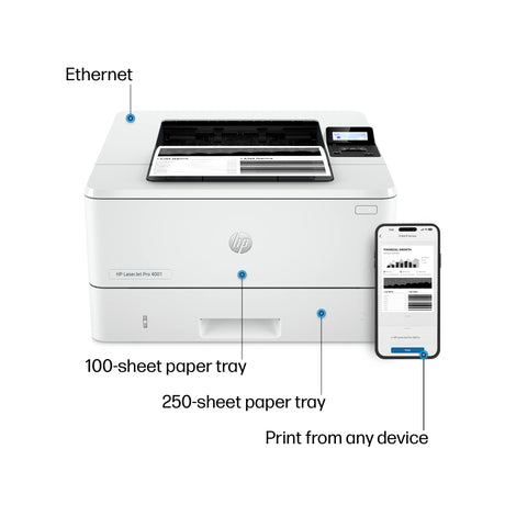 HP LaserJet Pro 4001n Black & White Printer, Print, Fast speeds, Easy setup, Mobile printing, Advanced security, USB, Ethernet Connection, Best-For-Office HP