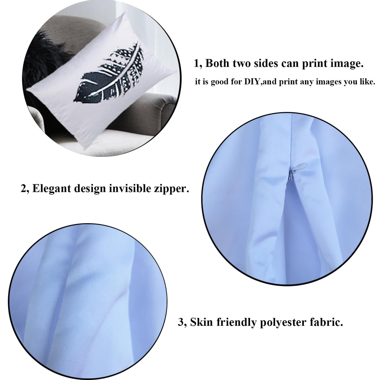 FUKiss 4 PCS 12" x 20" Plain White Sublimation Blanks Polyester Throw Pillow Case Cushion Cover Pillowcase for Sofa Vinyl Projects DIY Printing Decorative Square NO Pillow Insert FUKiss