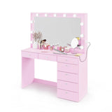 Boahaus Diana Large Makeup Vanity Desk w/Mirror, Hollywood Lights, 7 Drawers, USB Type-C & Type-A, Power Outlet, Hair Dryer Holder, Crystal Knobs, Modern Premium Vanity Desk for Teens, Adults - Pink Boahaus