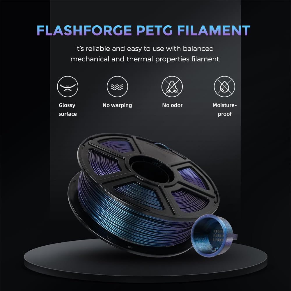FLASHFORGE PETG Filament 1.75mm, Chameleon Color Shift 3D Printer Filament, Changes Color with Light and Angles, 1KG Spool (2.2lbs), Dimensional Accuracy±0.02 mm, Premium PETG Filament(Burnt Titanium) FLASHFORGE