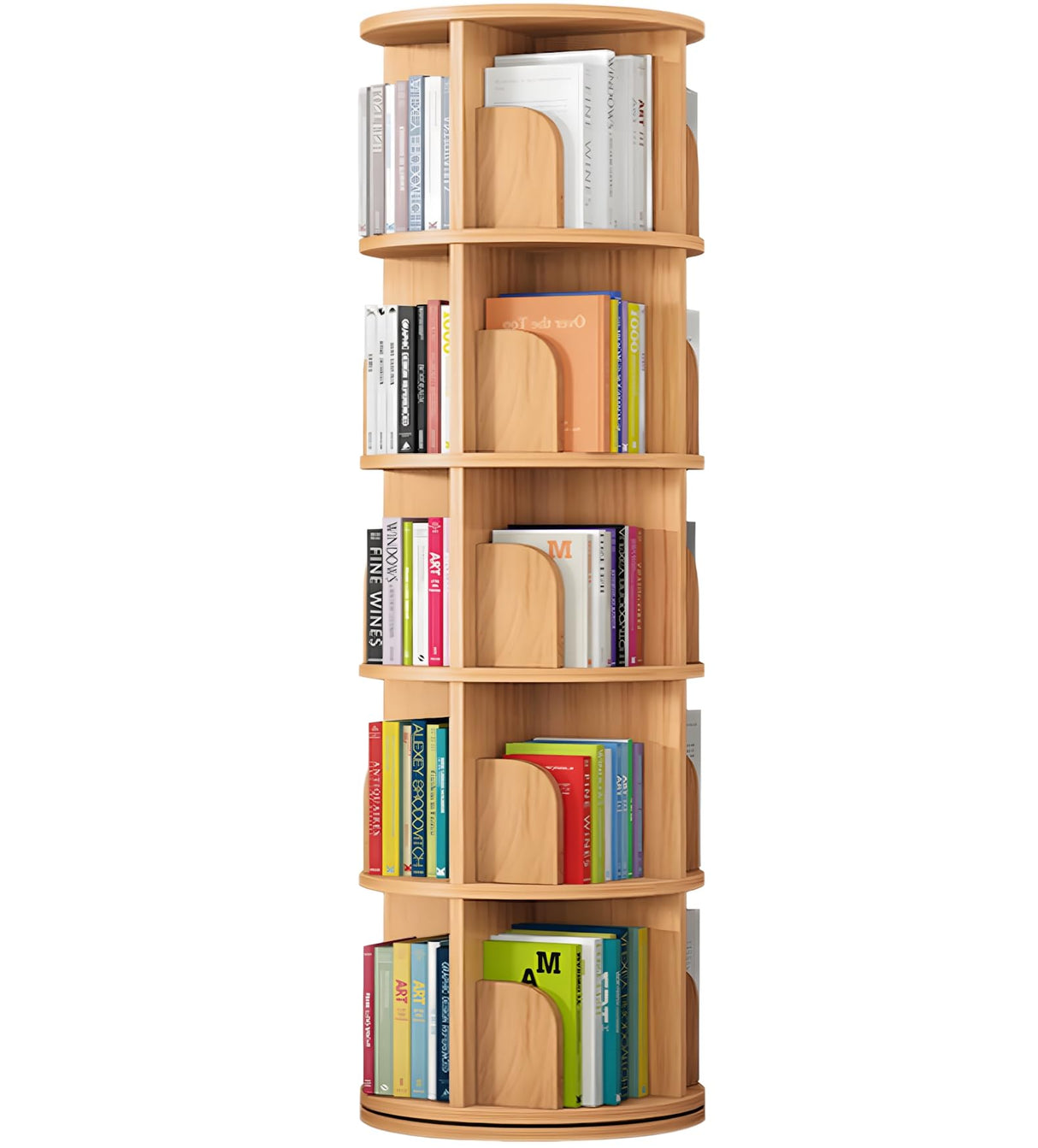 Feuusec Solid Wood Rotating Bookshelf Tower, 5 Tier 360° Display Stackable Spinning Bookshelf for Kids & Adults, Corner Bookshelf for Small Space, Narrow Book Shelf Organizer Feuusec