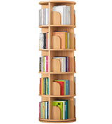 Feuusec Solid Wood Rotating Bookshelf Tower, 5 Tier 360° Display Stackable Spinning Bookshelf for Kids & Adults, Corner Bookshelf for Small Space, Narrow Book Shelf Organizer Feuusec