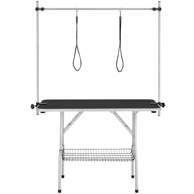 Yaheetech Foldable & Portable Pet Grooming Table for Home - Stainless Steel H-Shape Frame Height Adjustable Pet Beauty Table w/Arm/Noose/Mesh Tray, 45in x 24in