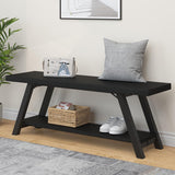 LVB Black Bench, Modern Storage Bench for Bedroom, Wood Metal Entryway Bench for Hallway Dining Living Room, Famrhouse Shoe Rack Indoor Accent Seating Bench for Foyer Entrance, Black Oak, 47 Inch Long LVB
