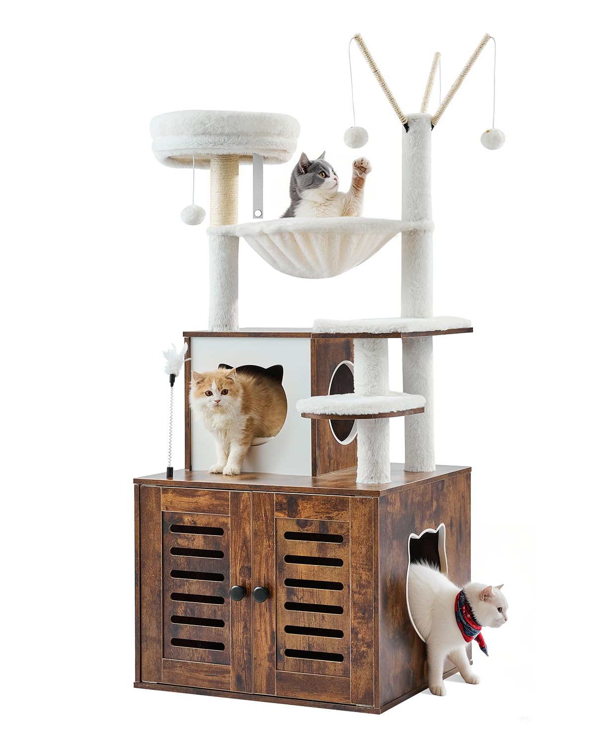 VEVOR Large Cat Tree with Litter Box Enclosure, 54.33 inches Tall, 2-in-1 Cat Tower, Multi-Level Cat Condo Furniture with Perches, Sisal Scratching Posts, Hammock, Big Kittens House for Indoor Cats VEVOR