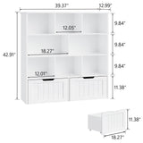Toy Storage Organizer, Kids Bookshelf and Toy Storage with 2 Movable Drawers, Toy Chest Shelf Organizer with Hidden Wheels and 8 Storage Cubbies, Multifunctional Toy Organizer for Playroom, White Vabches