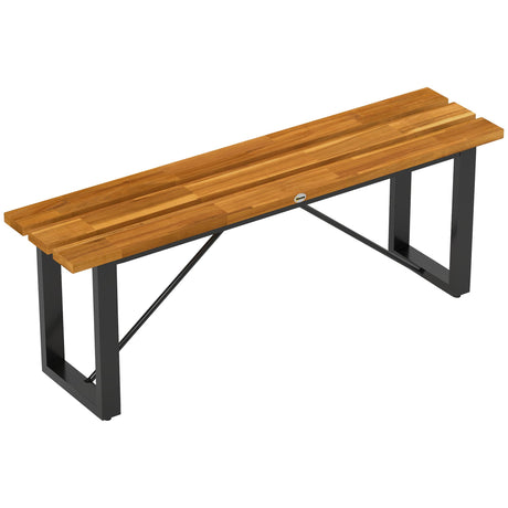 Outsunny Outdoor Bench, Acacia Wood Patio Garden Bench, 47" 2-Person Backless Patio Loveseat with Slatted Seat and Metal Frame, Weather/Corrosion Resistant for Outside, Front Porch, Park, Teak Outsunny