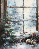 SKMN Paint by Numbers for Adults,Winter Windowsill Snow Scene,Paint by Numbers on Canvas,DIY Paintwork Drawing Art for Beginner Gift,40x50cm,Without Frame SKMN