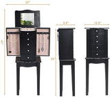 Giantex Jewelry Chest Armoire Cabinet Standing with Mirror, Wood Large Ring Necklace Storage Box Top Flip Makeup Mirror Classic 33" Tall Bedroom Armoires for Jewellery Cabinets Organizer w/ 5 Drawers Giantex