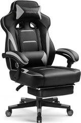 GTPLAYER Gaming Chair with Footrest, Big and Tall Game Chair 350lb Racing Style Computer Chair, Ergonomic Executive Office Chair High Back with Lumbar Support and Recliner, Light Gray GTPLAYER