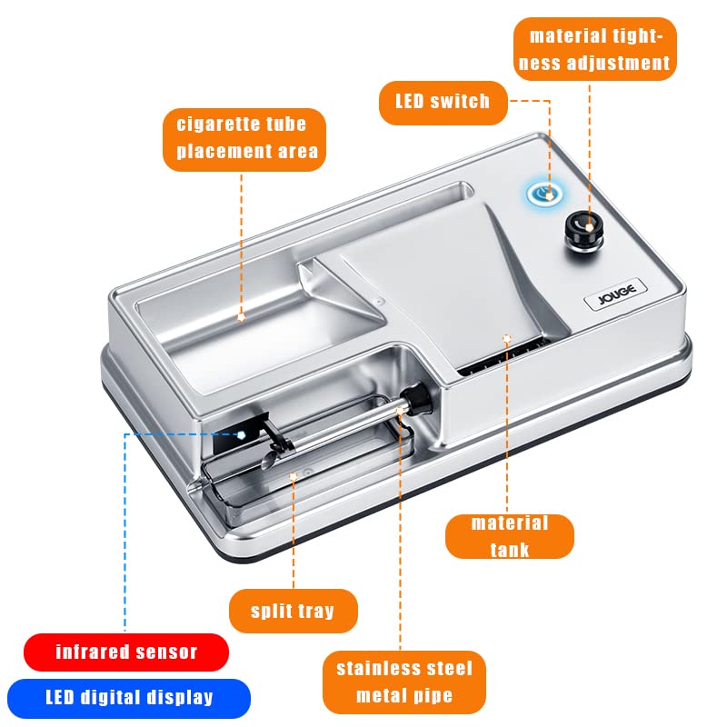 Electric Cigarette Rolling Machine Portable Automatic Infrared Sensing Maker Cigarette Tobacco Injector Roller with Automatic Counter Fits Tube of Diameter 0.26"/6.5mm (Count, Silvery)