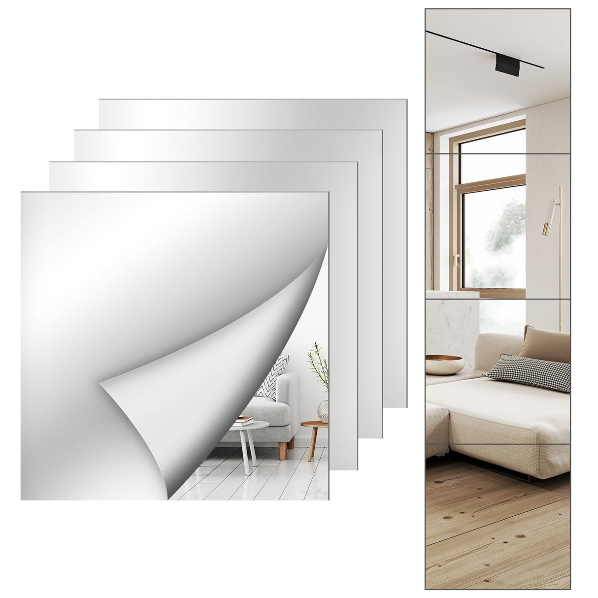 Mirror Wall Full Length,12X12 Inch Unbreakable Mirror Tiles for Bedroom Home Gym Door, Acrylic Squares Mirror Full Body Shatterproof Mirror Stickers for Walls,Mirror Sheets (4pcs) Shiftshade