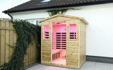 Kanlanth Outdoor Infrared Sauna with Red Light Therapy, 4 Person 2050watt Canadian Hemlock Wood Personal Sauna Room for Indoor Home, with Blue-Tooth, 4 Chromo Therapy Lighting, Control, Cup Holder Kanlanth