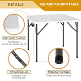 34" Square Plastic Folding Card Table, Portable Outdoor Dining Table with Collapsible Legs and Carrying Handle,Plastic Tables for Camping,Picnic, Office, Party, White PayLessHere