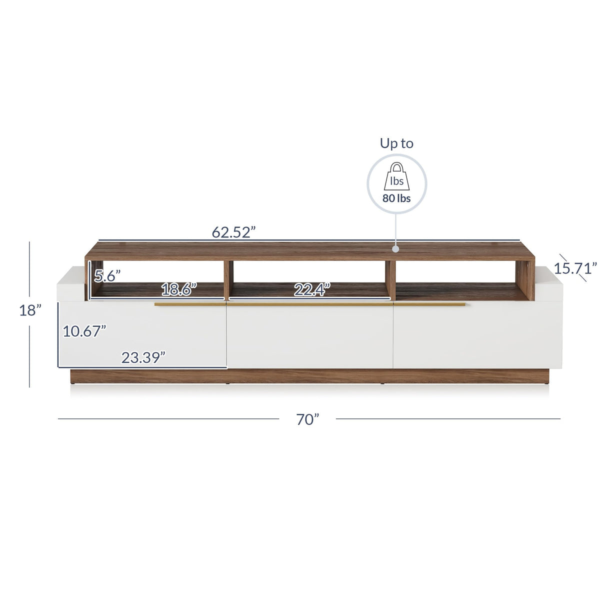 BELLEZE 70" TV Stand for TV up to 70", Modern Home Entertainment Center with Open Shelves and Drawers, Media Console Table, Wood Storage Cabinet for Living Room, Bedroom - Broadway (White) BELLEZE