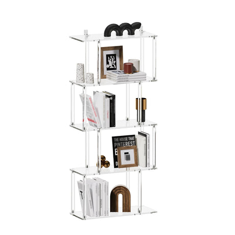 CRTERICX Acrylic Geometric Bookshelf, 5-Tier Clear S Shaped Bookcase, Modern, Unique Book Shelf for Living Room, Bedroom, Office, 9.3" D x 22.4" W x 49.2" H, Easy Assembly CRTERICX
