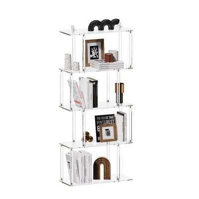 CRTERICX Acrylic Geometric Bookshelf, 5-Tier Clear S Shaped Bookcase, Modern, Unique Book Shelf for Living Room, Bedroom, Office, 9.3" D x 22.4" W x 49.2" H, Easy Assembly