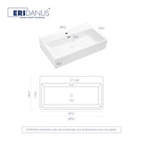 Eridanus Bathroom Sink 30" x 16" Rectangular Vessel Sink, Wall Mount Above Counter Vanity Sink, Premium Ceramic White Art Basin with Overflow, Lavatory Trough Floating Washbasin Eridanus