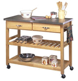 Home Styles Natural Designer Utility Kitchen Cart with Stainless Steel Top, Two Utility Drawers, Adjustable Shelf and Industrial Casters, Optional Wine Storage,Brown homestyles