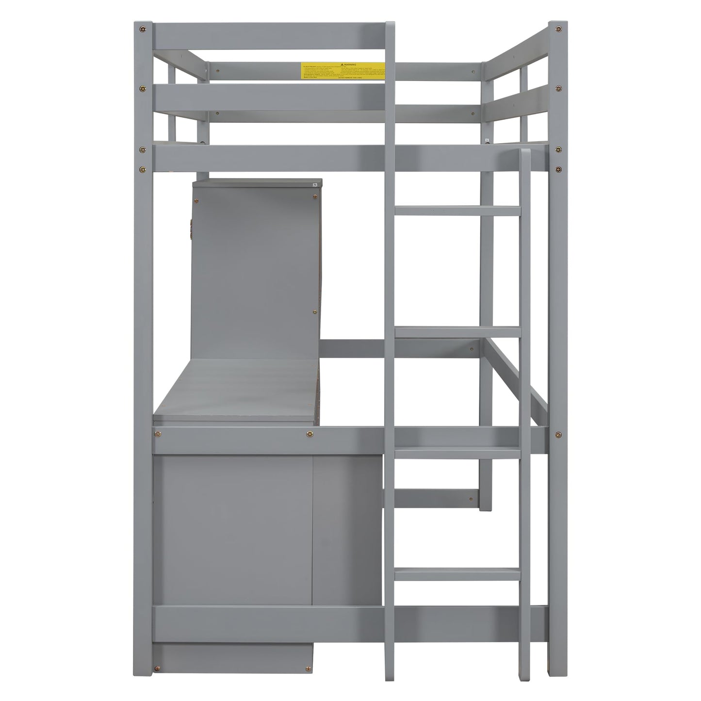 Polibi Modern Twin Loft Bed with Wardrobe, Desk, and 3 Drawers in Grey - WoodArtSupply