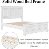 MERITLINE Vintage Farmhouse Bed Frame Queen,Solid Wood Mid Century Modern Rustic Bed Frame with Headboard and Footboard,No Box Spring Needed (White,Queen) MERITLINE